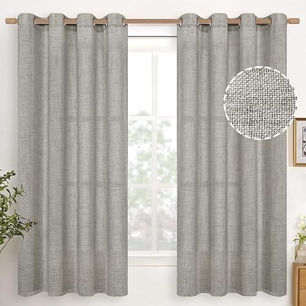 Youngstex Linen Curtains 63 Inch Length Dark Grey Linen Curtains With Bronze Grommet Privacy Light Filtering Farmhouse Window Dr