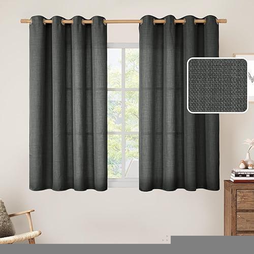 Lamit Linen Curtains 45 Inch For Bedroom Grommet Thick Linen Textured Privacy Drapes Light Filtering Burlap Curtains For Farmho