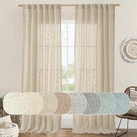 Lamit Natural Linen Blended Curtains For Living Room Back Tab And Rod Pocket Semi Sheer Curtains Light Filtering Country Rustic