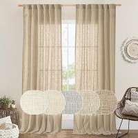 Lamit Natural Linen Curtains 120 Inch For Living Room Back Tab And Rod Pocket Linen Textured Sheer Curtains Light Filtering Cur