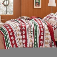 Bedsure Christmas Quilt Set King Red Quilt For King Size Bed Gingerbread Man Striped Printed Pattern Christmas Bedding Set