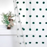 Mysky Home 84 Inch Long Christmas Curtains For Living Room Hunter Green Pom Pom Curtains For Bedroom White Sheer Nursery Curtain