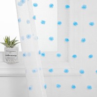 Mysky Home Light Blue Curtains For Living Room 84 Inch Long Pom Pom Bedroom White Sheer Curtains For Nursery Girls Light Filteri