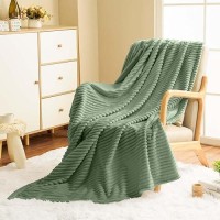 Vessia Flannel Fleece Twin Size Blanket For Bed Couch Sofa(60X80Inch)  300Gsm Microfiber Sage Green Striped Bed Blanket For Adults  Super Soft Warm Cozy Lightweight Ribbed Blanket For All-Season