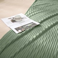 Vessia Flannel Fleece Twin Size Blanket For Bed Couch Sofa(60X80Inch)  300Gsm Microfiber Sage Green Striped Bed Blanket For Adults  Super Soft Warm Cozy Lightweight Ribbed Blanket For All-Season