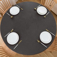 Liberecoo Round Fitted Vinyl Tablecloth Waterproof Elastic Edged Table Cloth - Black Linen -Plastic Table Covers For Indoor & Outdoor Fits 57