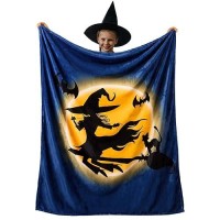 Vessia Flannel Fleece Throw Blanket  Blue And Yellow Witch Flannel Blanket For Couch Bed Sofa  300Gsm Soft Cozy Cute Funny Cartoon Blanket Home Decor For All Season