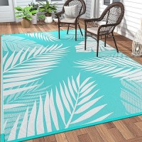 Genimo Outdoor Rug 5' X 8' Waterproof For Patios Clearance  Reversible Outdoor Plastic Straw Camping Rug Carpet  Large Area Rugs Mats For Rv  Picnic  Backyard  Deck  Balcony  Porch  Aqua Blue&White