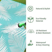 Genimo Outdoor Rug 5' X 8' Waterproof For Patios Clearance  Reversible Outdoor Plastic Straw Camping Rug Carpet  Large Area Rugs Mats For Rv  Picnic  Backyard  Deck  Balcony  Porch  Aqua Blue&White