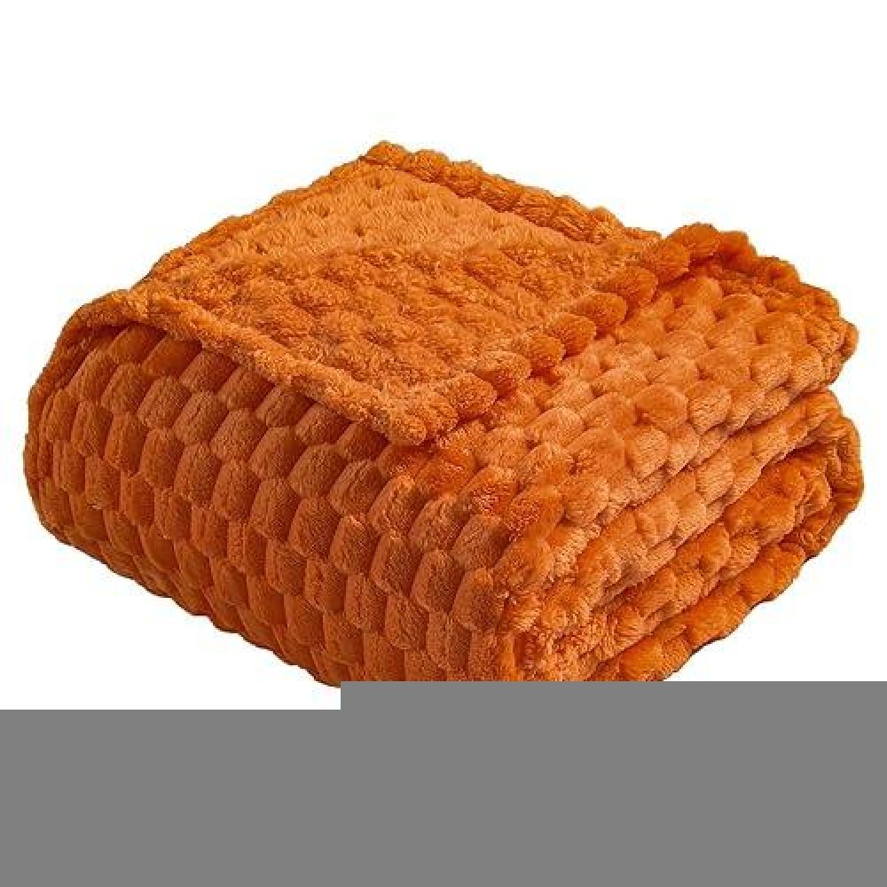 Vessia Flannel Fleece Throw Blanket(50X70 Inch)  3D Jacquard Burnt Orange Fuzzy And Warm Blanket For Couch Sofa Bed Chair  300Gsm Super Soft Touch Cozy Lightweight Throw For All-Season Home Decor