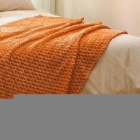 Vessia Flannel Fleece Throw Blanket(50X70 Inch)  3D Jacquard Burnt Orange Fuzzy And Warm Blanket For Couch Sofa Bed Chair  300Gsm Super Soft Touch Cozy Lightweight Throw For All-Season Home Decor