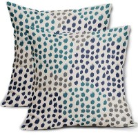 Navy Blue Teal Pillow Covers 20X20 Set Of 2 Boho Design Polka Dot Throw Pillows Modern Art Trendy Print Decorative Outdoor Pillo