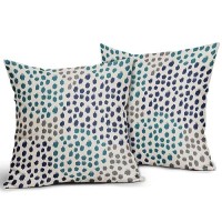 Navy Blue Teal Pillow Covers 20X20 Set Of 2 Boho Design Polka Dot Throw Pillows Modern Art Trendy Print Decorative Outdoor Pillo