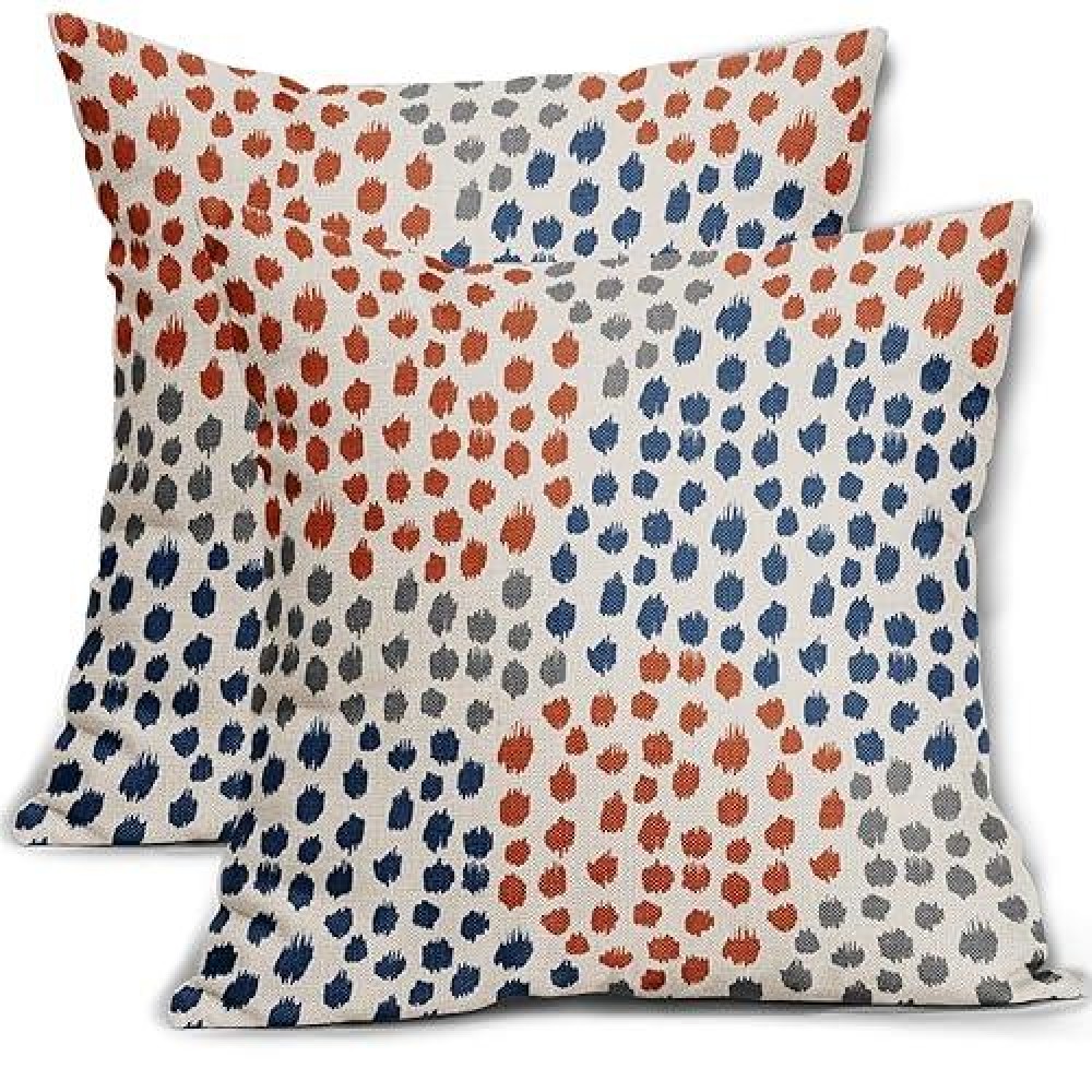 Blue Orange Pillow Covers 20X20 Set Of 2 Boho Design Gray Dot Throw Pillows Modern Trendy Fall Print Decorative Outdoor Pillowca