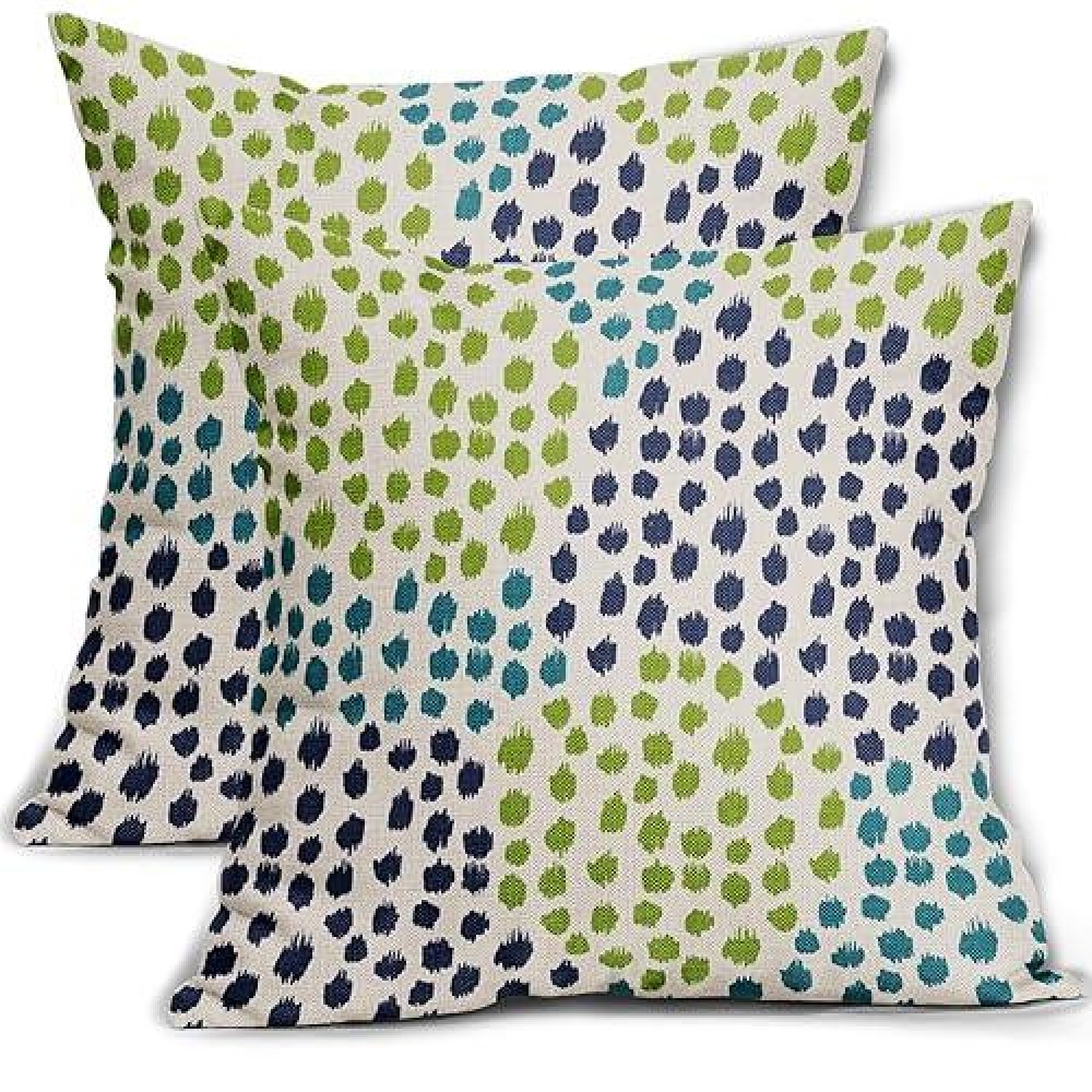 Blue Green Teal Pillow Covers 18X18 Set Of 2 Boho Dot Print Summer Decorative Throw Pillows Outdoor Modern Art Trendy Pillowcase