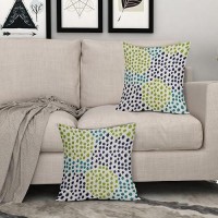 Blue Green Teal Pillow Covers 18X18 Set Of 2 Boho Dot Print Summer Decorative Throw Pillows Outdoor Modern Art Trendy Pillowcase