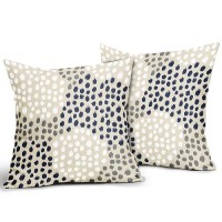 Navy White Pillow Covers 18X18 Set Of 2 Boho Gray Polka Dot Throw Pillows Modern Trendy Print Decorative Outdoor Farmhouse Pillo