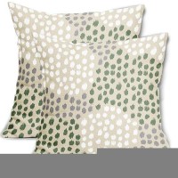 Sage Green White Pillow Covers 16X16 Set Of 2 Boho Gray Polka Dot Throw Pillows Modern Trendy Print Decorative Outdoor Farmhouse