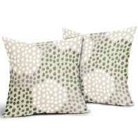 Sage Green White Pillow Covers 16X16 Set Of 2 Boho Gray Polka Dot Throw Pillows Modern Trendy Print Decorative Outdoor Farmhouse