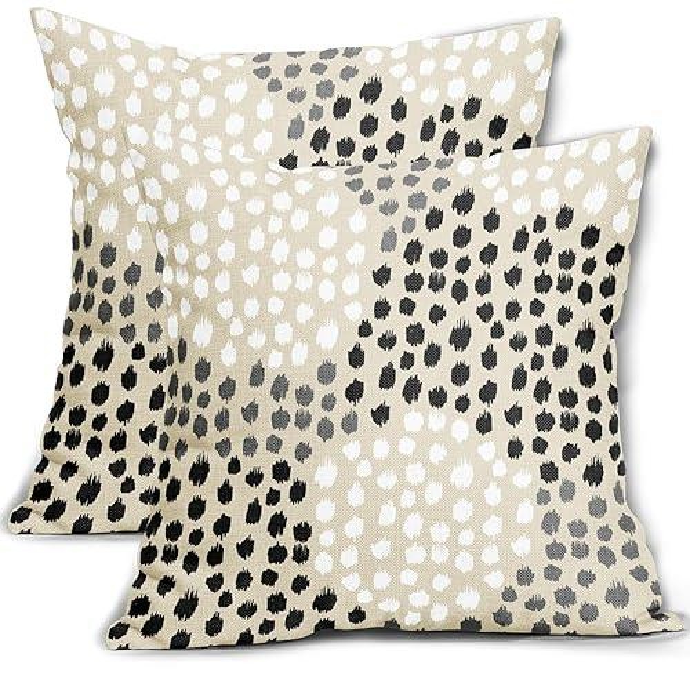 Black White Pillow Covers 20X20 Set Of 2 Boho Gray Polka Dot Throw Pillows Modern Trendy Print Decorative Outdoor Farmhouse Pill