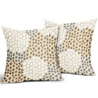 Brown White Pillow Covers 16X16 Set Of 2 Boho Gray Polka Dot Throw Pillows Modern Trendy Print Decorative Outdoor Farmhouse Pill