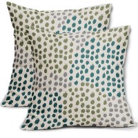 Teal Green Pillow Covers 16X16 Set Of 2 Boho Design Gray Polka Dot Throw Pillows Modern Art Trendy Print Decorative Outdoor Pill