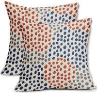 Blue Orange Pillow Covers 16X16 Set Of 2 Boho Design Gray Dot Throw Pillows Modern Trendy Fall Print Decorative Outdoor Pillowca