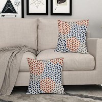 Blue Orange Pillow Covers 16X16 Set Of 2 Boho Design Gray Dot Throw Pillows Modern Trendy Fall Print Decorative Outdoor Pillowca