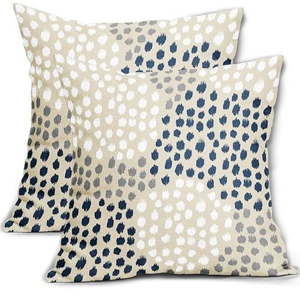 Blue White Pillow Covers 16X16 Set Of 2 Boho Gray Polka Dot Throw Pillows Modern Trendy Print Decorative Outdoor Farmhouse Pillo