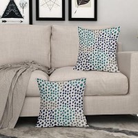 Navy Blue Teal Pillow Covers 18X18 Set Of 2 Boho Design Polka Dot Throw Pillows Modern Art Trendy Print Decorative Outdoor Pillo