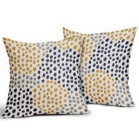 Blue Yellow Pillow Covers 16X16 Set Of 2 Boho Design Gray Polka Dot Throw Pillows Modern Art Trendy Print Decorative Outdoor Pil