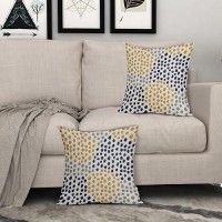 Blue Yellow Pillow Covers 16X16 Set Of 2 Boho Design Gray Polka Dot Throw Pillows Modern Art Trendy Print Decorative Outdoor Pil