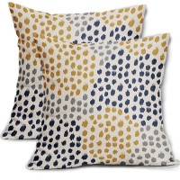 Blue Yellow Pillow Covers 18X18 Set Of 2 Boho Design Gray Polka Dot Throw Pillows Modern Art Trendy Print Decorative Outdoor Pil