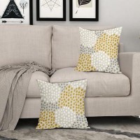 Yellow White Pillow Covers 18X18 Set Of 2 Boho Gray Polka Dot Throw Pillows Modern Trendy Print Decorative Outdoor Farmhouse Pil