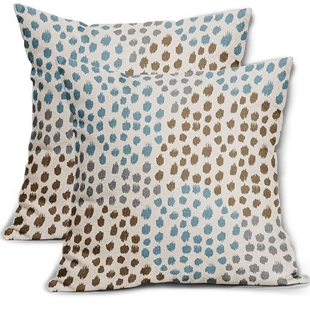 Brown Blue Pillow Covers 18X18 Set Of 2 Boho Design Gray Polka Dot Throw Pillows Modern Art Trendy Print Decorative Outdoor Pill