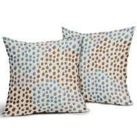 Brown Blue Pillow Covers 18X18 Set Of 2 Boho Design Gray Polka Dot Throw Pillows Modern Art Trendy Print Decorative Outdoor Pill