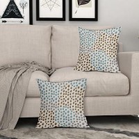 Brown Blue Pillow Covers 18X18 Set Of 2 Boho Design Gray Polka Dot Throw Pillows Modern Art Trendy Print Decorative Outdoor Pill