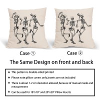 Halloween Skull Pillow Covers 20X20 Inch Set Of 2 Funny Skeleton Decorative Square Pillow Cases Vintage Pillow Covers Cotton Lin