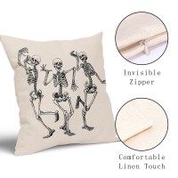 Halloween Skull Pillow Covers 18X18 Inch Set Of 2 Funny Skeleton Decorative Square Pillow Cases Vintage Pillow Covers Cotton Lin