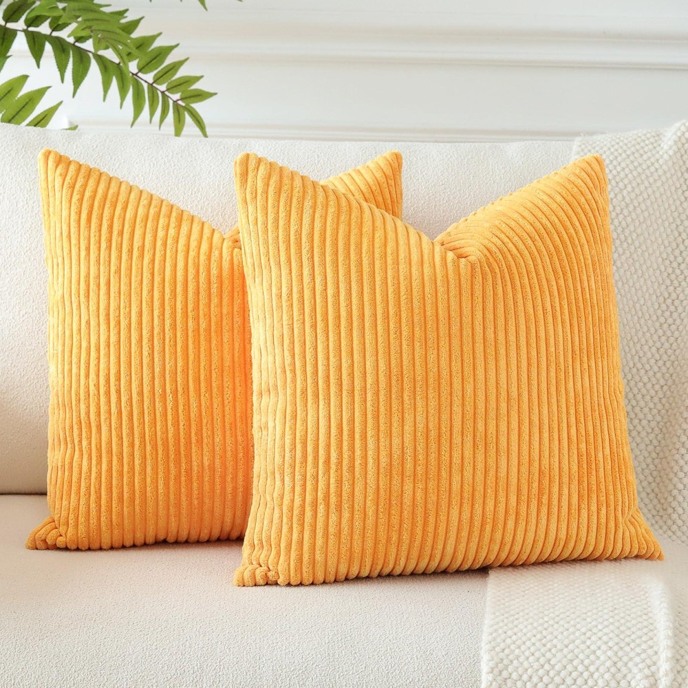 Otostar Decorative Throw Pillow Covers 16 X 16 Inch Soft Corduroy Cushion Covers Striped Solid Square Pillow Cases For Couch Bed