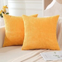 Otostar Decorative Throw Pillow Covers 16 X 16 Inch Soft Corduroy Cushion Covers Striped Solid Square Pillow Cases For Couch Bed