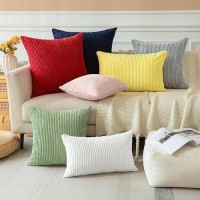 Otostar Corduroy Decorative Throw Pillow Covers 12 X 20 Inch Soft Striped Solid Pillow Covers Lumbar Cushion Case Couch Pillowca