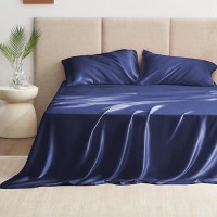 Loves Cabin Full Size Satin Sheet Sets 4 Piece Navy Blue Silky Satin Sheet Set Full With Deep Pocket Luxury Silk Feel Satin