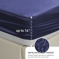 Loves Cabin Full Size Satin Sheet Sets 4 Piece Navy Blue Silky Satin Sheet Set Full With Deep Pocket Luxury Silk Feel Satin