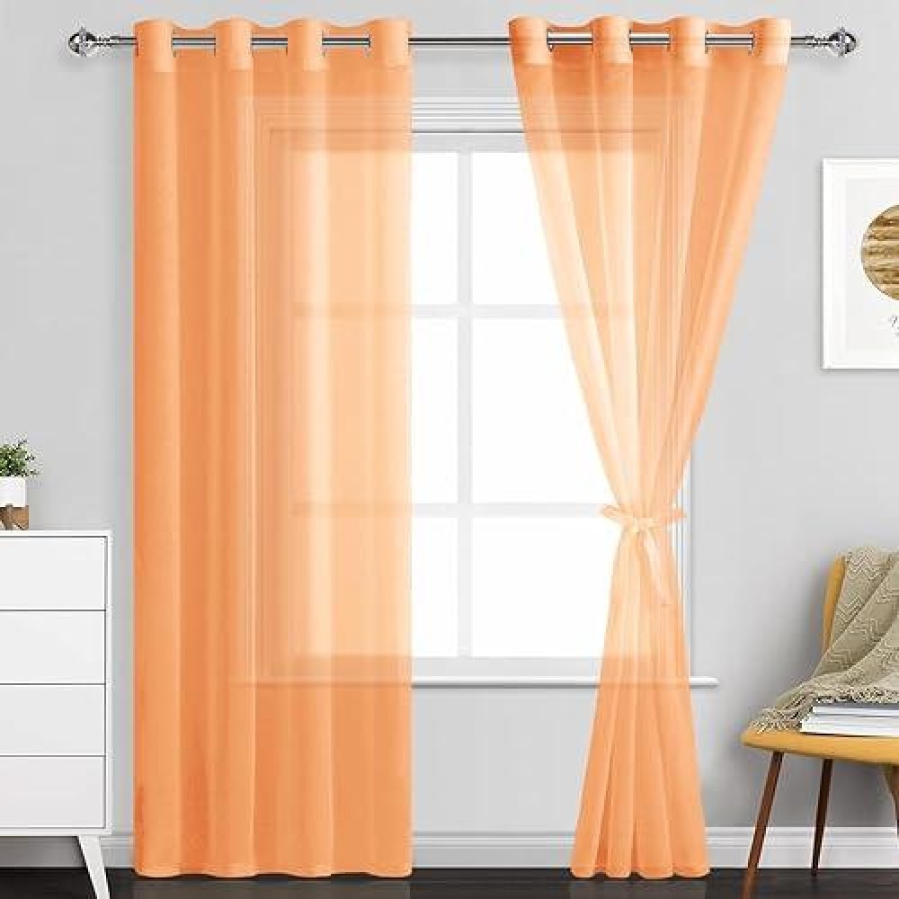 Jiuzhen Orange Sheer Curtains 84 Inches Long Grommet Semi Transparent Light Filtering Window Drapes For Bedroom Living Room 5