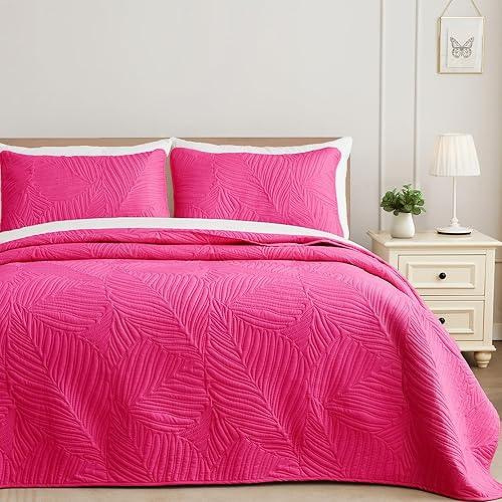 Exclusivo Mezcla Queen Quilt Bedding Set Lightweight Hot Pink Quilts Queen Full Size For All Seasons Soft Microfiber Bedspread