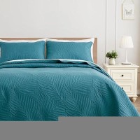 Exclusivo Mezcla King Size Quilt Bedding Set Lightweight Teal Quilts King Size For All Seasons Soft Microfiber Bedspreads Cove