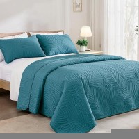 Exclusivo Mezcla King Size Quilt Bedding Set Lightweight Teal Quilts King Size For All Seasons Soft Microfiber Bedspreads Cove