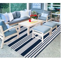 Buagetup Blue And White Striped Outdoor Patio Rug 4 X 6 Hand Woven Cotton Patio Rug Front Porch Rug Indoor Outdoor Area Rug Fo