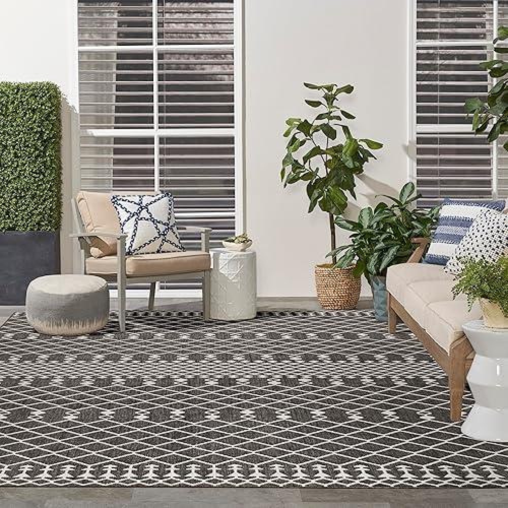 Nourison Positano Indooroutdoor Black 9 X 12 Area Rug Easy Cleaning Non Shedding Bed Room Living Room Dining Room Backy